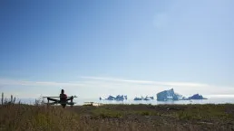 Persona che osserva gli iceberg in Groenlandia